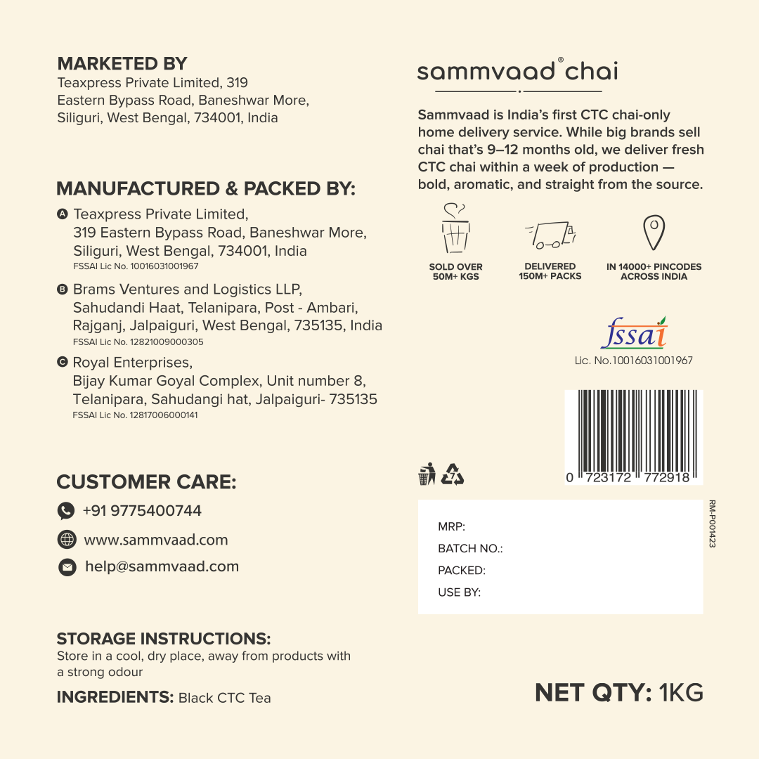 Sammvaad Kadak Chai (1Kg) + 3 Free Spices