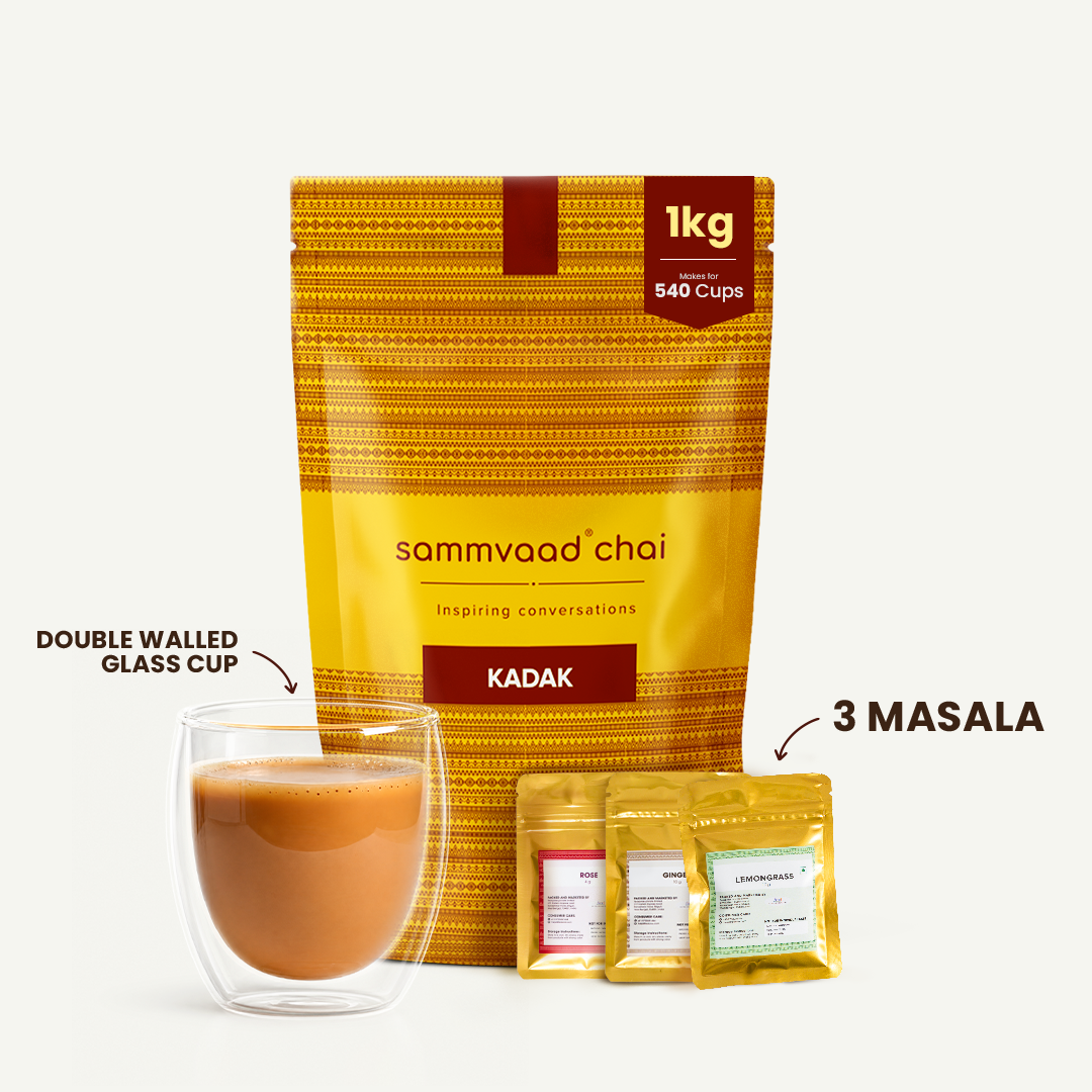 Complete Chai Set (Kadak Chai + Glass Cup + 3 Masala)
