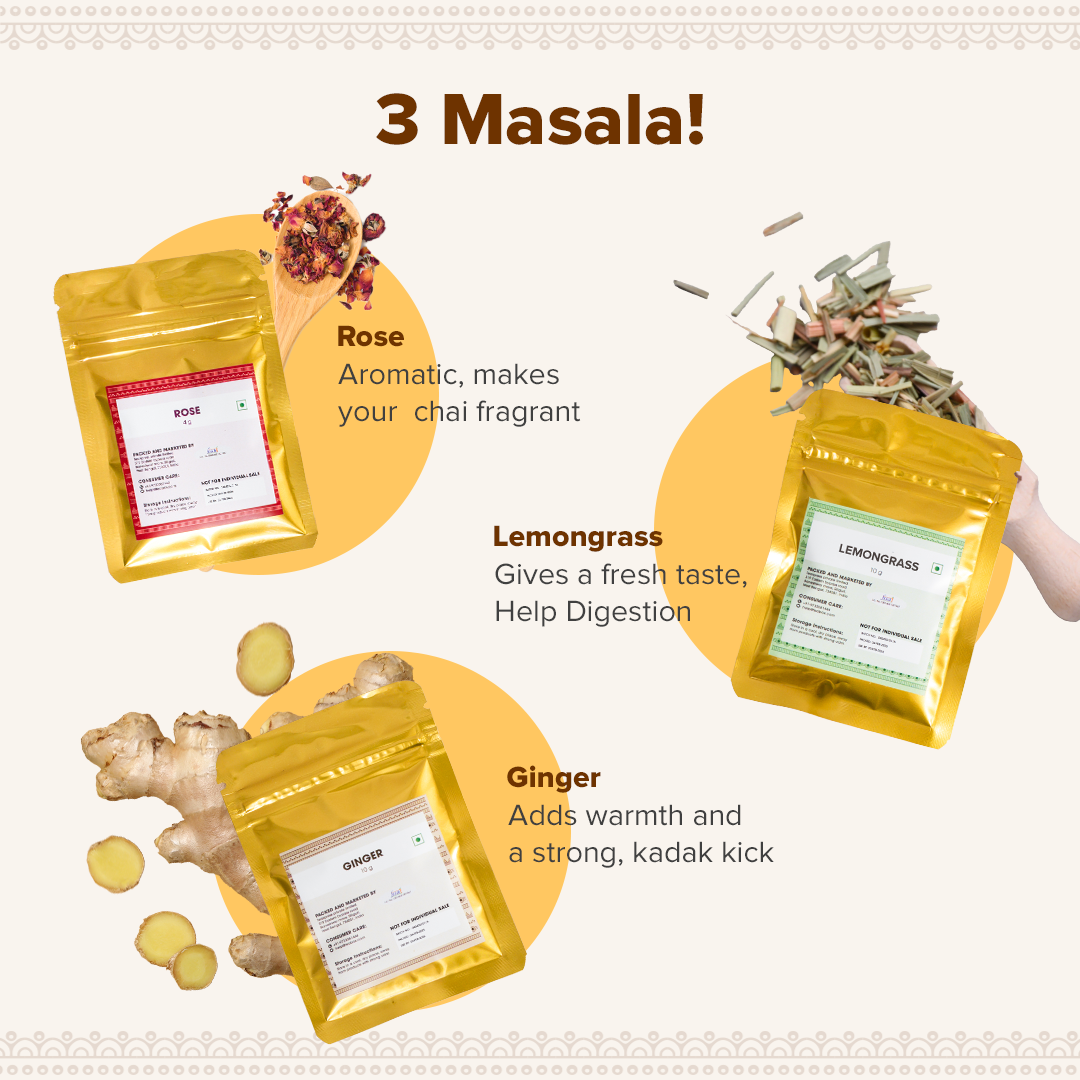 Complete Chai Set (Kadak Chai + Glass Cup + 3 Masala)